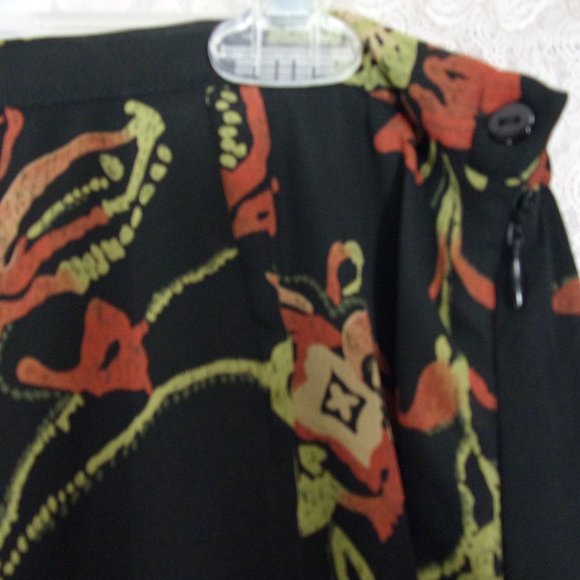 Kathie Lee Black Green Rust Floral Print w/ Bling Midi/Maxi Skirt Size … - Picture 3 of 4